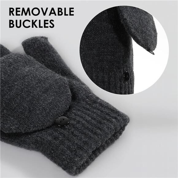 Winter Fingerless Gloves for Men Women, Convertible Warm Half Finger - Picture 2 of 6